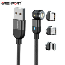 Load image into Gallery viewer, Greenport 540 Degrees Rotating 3A Fast Nylon USB Cable 3 in 1 Magnetic Charging Cable for Mobile Phone with FREE 10,000mAh POWER BANK
