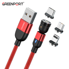 Load image into Gallery viewer, Greenport 540 Degrees Rotating 3A Fast Nylon USB Cable 3 in 1 Magnetic Charging Cable for Mobile Phone with FREE 10,000mAh POWER BANK
