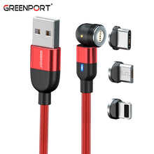 Load image into Gallery viewer, Greenport 540 Degrees Rotating 3A Fast Nylon USB Cable 3 in 1 Magnetic Charging Cable for Mobile Phone with FREE 10,000mAh POWER BANK
